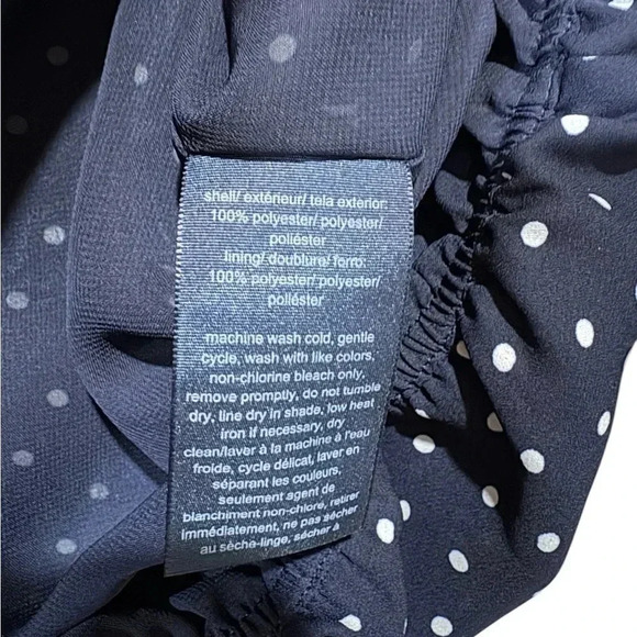 Tommy Hilfiger, Polka-Dot Gathered Neckline Balloon Sleeve Blouse, Med, Navy - Picture 7 of 9